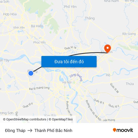 Đồng Tháp to Thành Phố Bắc Ninh map