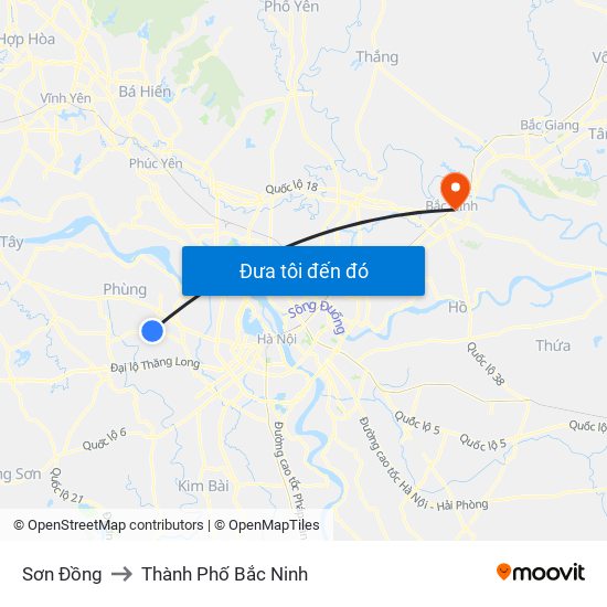 Sơn Đồng to Thành Phố Bắc Ninh map