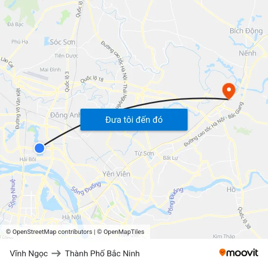 Vĩnh Ngọc to Thành Phố Bắc Ninh map