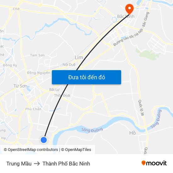Trung Mầu to Thành Phố Bắc Ninh map