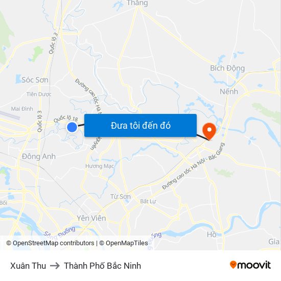 Xuân Thu to Thành Phố Bắc Ninh map