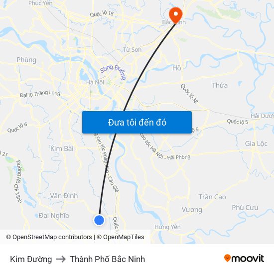 Kim Đường to Thành Phố Bắc Ninh map