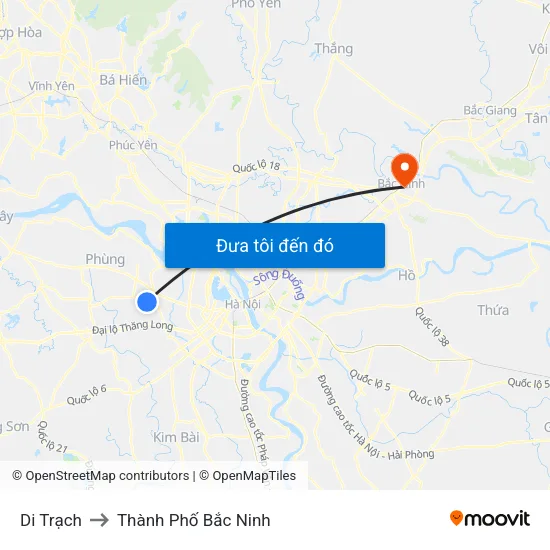 Di Trạch to Thành Phố Bắc Ninh map