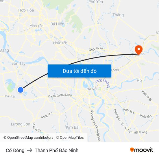 Cổ Đông to Thành Phố Bắc Ninh map