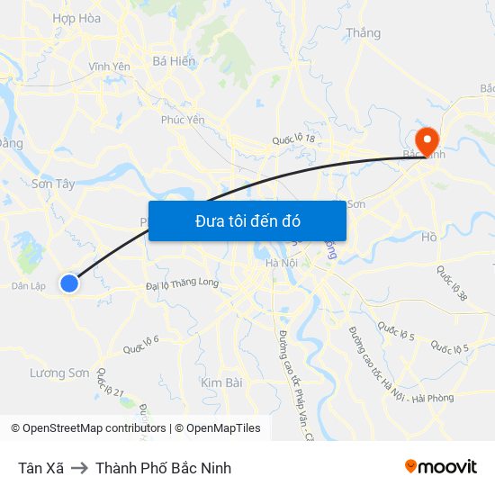 Tân Xã to Thành Phố Bắc Ninh map