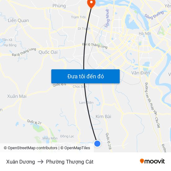 Xuân Dương to Phường Thượng Cát map