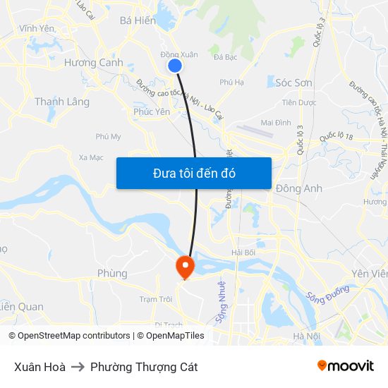 Xuân Hoà to Phường Thượng Cát map