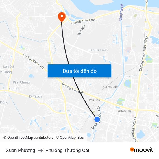 Xuân Phương to Phường Thượng Cát map