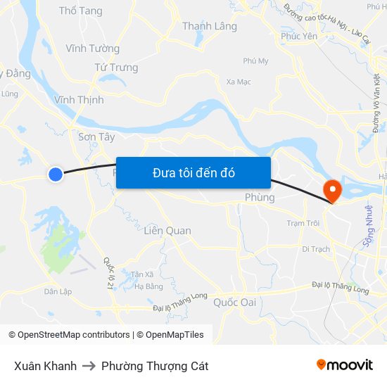 Xuân Khanh to Phường Thượng Cát map