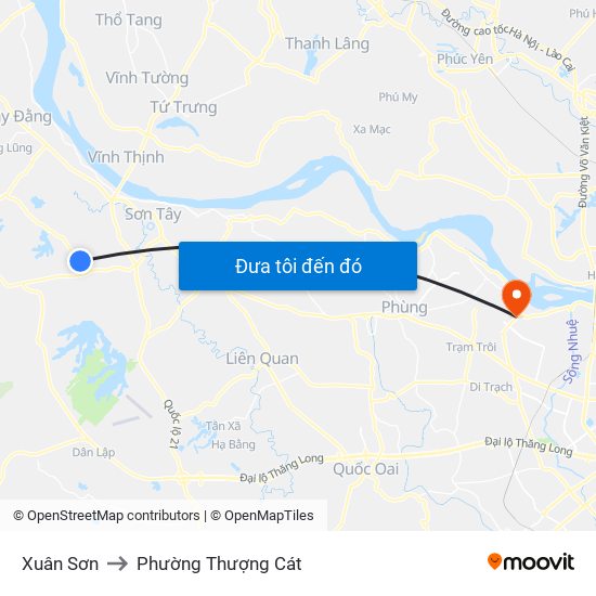 Xuân Sơn to Phường Thượng Cát map