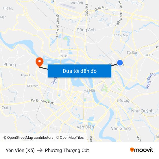Yên Viên (Xã) to Phường Thượng Cát map