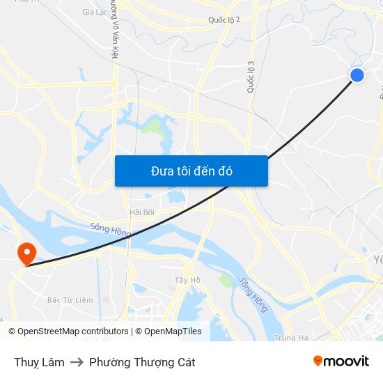 Thuỵ Lâm to Phường Thượng Cát map