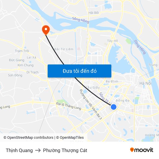 Thịnh Quang to Phường Thượng Cát map