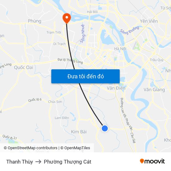 Thanh Thùy to Phường Thượng Cát map