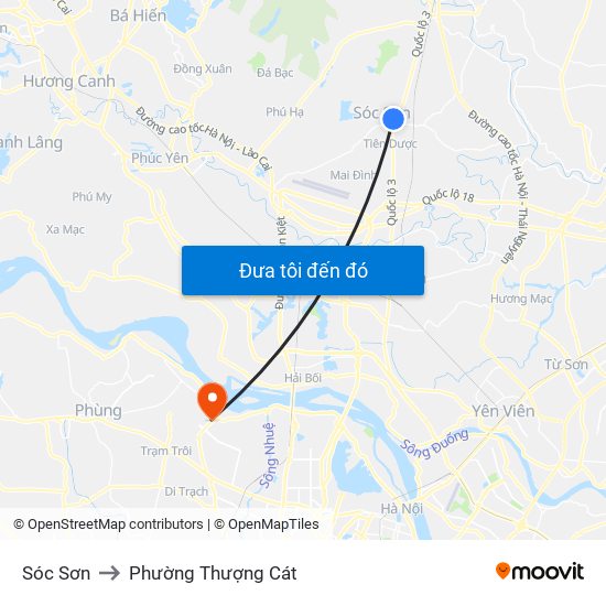 Sóc Sơn to Phường Thượng Cát map