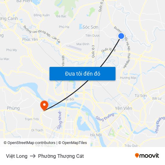 Việt Long to Phường Thượng Cát map
