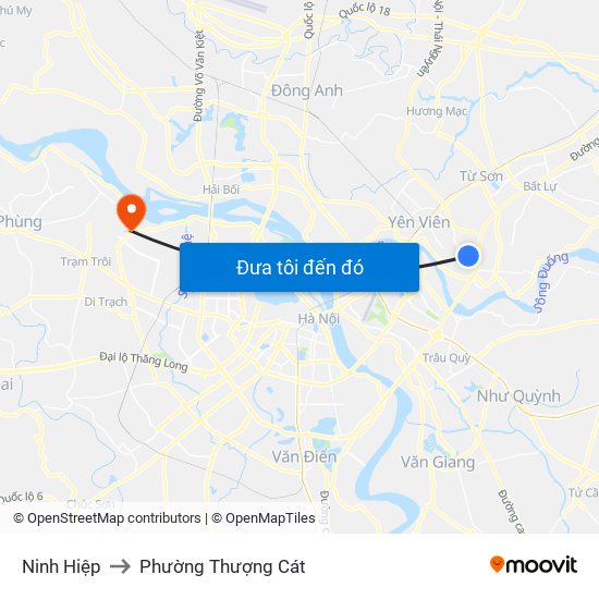 Ninh Hiệp to Phường Thượng Cát map