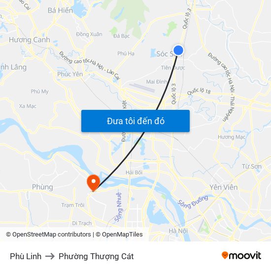 Phù Linh to Phường Thượng Cát map