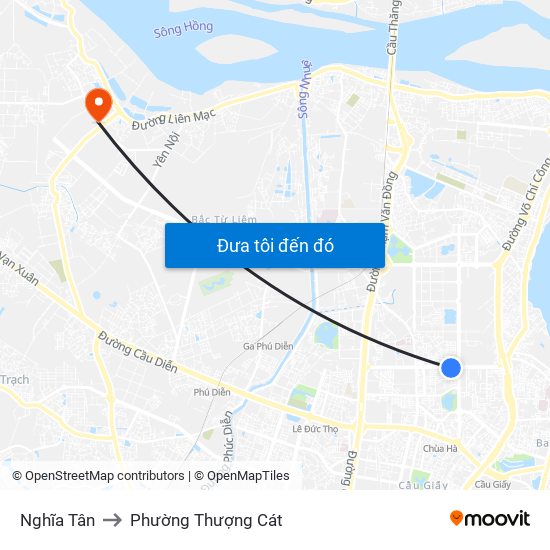 Nghĩa Tân to Phường Thượng Cát map