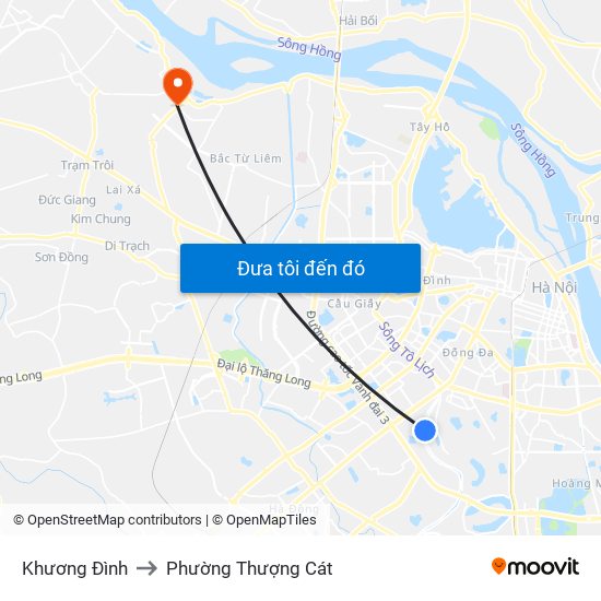 Khương Đình to Phường Thượng Cát map