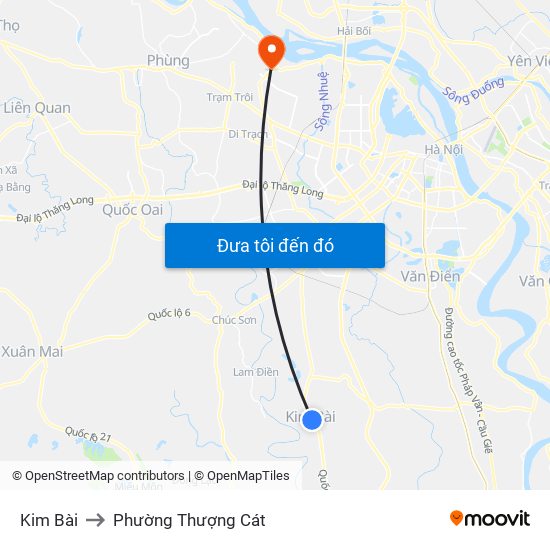 Kim Bài to Phường Thượng Cát map
