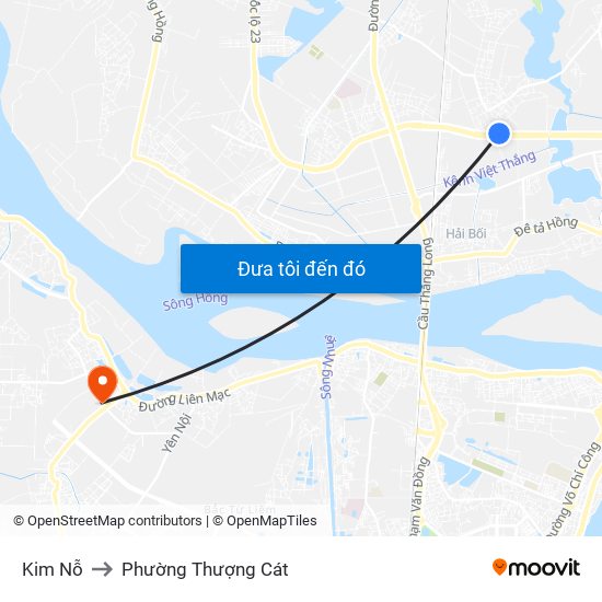 Kim Nỗ to Phường Thượng Cát map