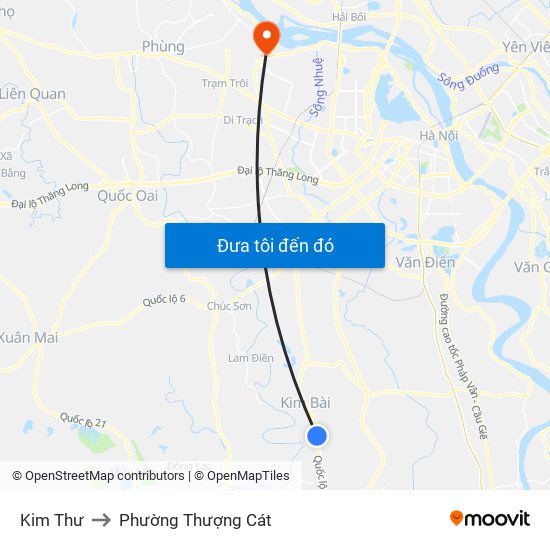 Kim Thư to Phường Thượng Cát map