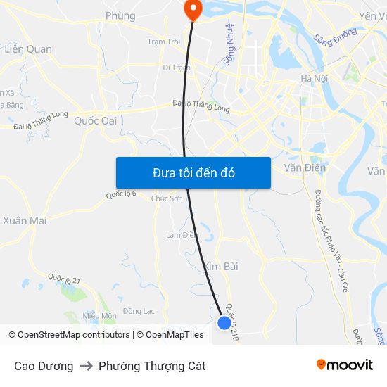 Cao Dương to Phường Thượng Cát map