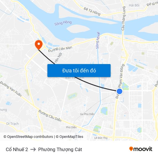 Cổ Nhuế 2 to Phường Thượng Cát map