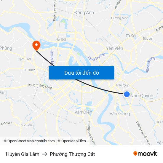 Huyện Gia Lâm to Phường Thượng Cát map