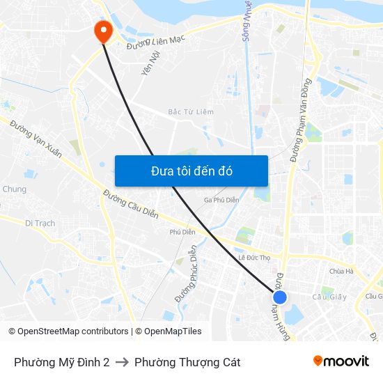 Phường Mỹ Đình 2 to Phường Thượng Cát map