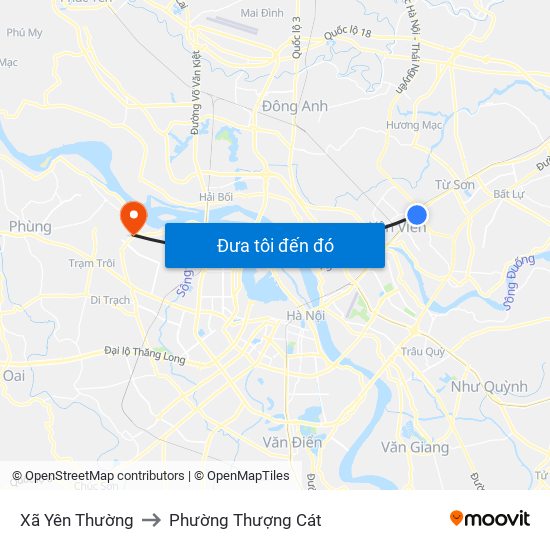 Xã Yên Thường to Phường Thượng Cát map