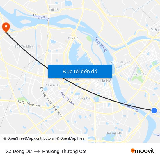 Xã Đông Dư to Phường Thượng Cát map