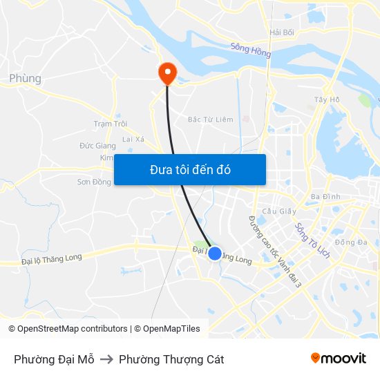 Phường Đại Mỗ to Phường Thượng Cát map