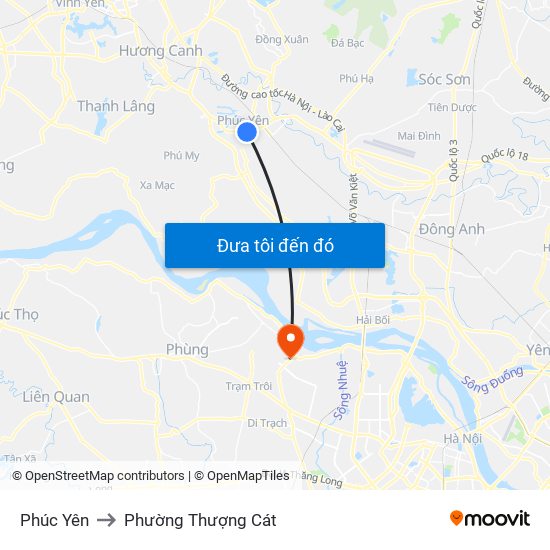 Phúc Yên to Phường Thượng Cát map