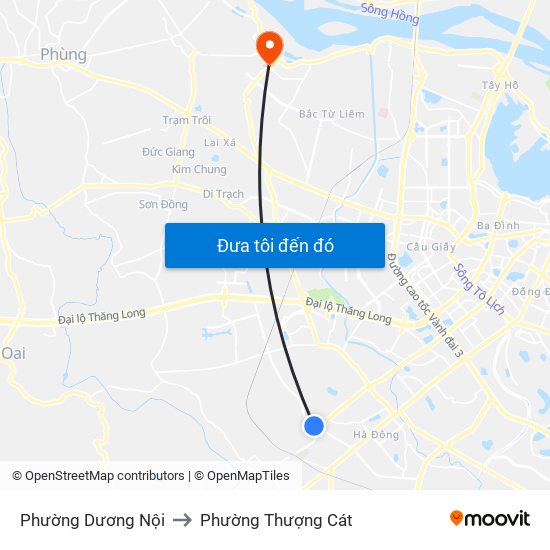 Phường Dương Nội to Phường Thượng Cát map