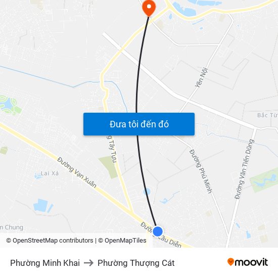 Phường Minh Khai to Phường Thượng Cát map