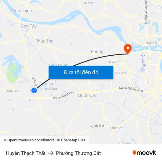 Huyện Thạch Thất to Phường Thượng Cát map