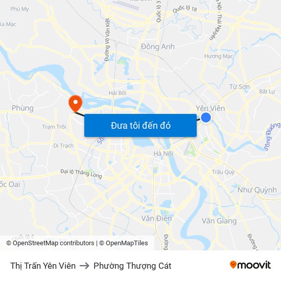 Thị Trấn Yên Viên to Phường Thượng Cát map