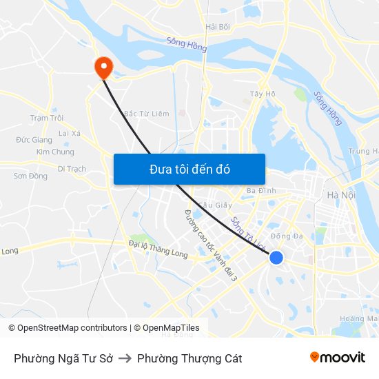 Phường Ngã Tư Sở to Phường Thượng Cát map