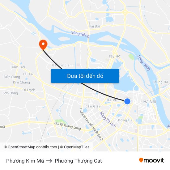 Phường Kim Mã to Phường Thượng Cát map