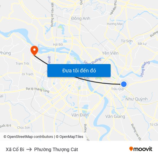 Xã Cổ Bi to Phường Thượng Cát map