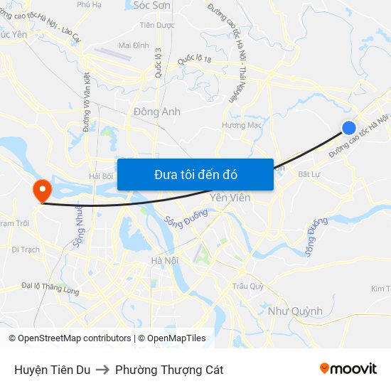 Huyện Tiên Du to Phường Thượng Cát map