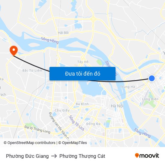 Phường Đức Giang to Phường Thượng Cát map