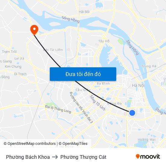 Phường Bách Khoa to Phường Thượng Cát map