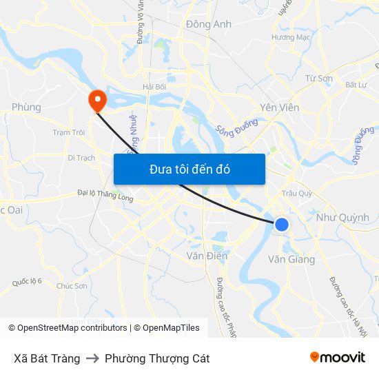 Xã Bát Tràng to Phường Thượng Cát map