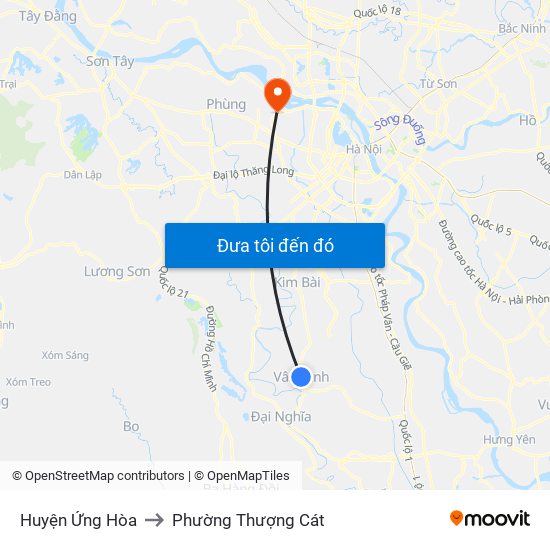 Huyện Ứng Hòa to Phường Thượng Cát map