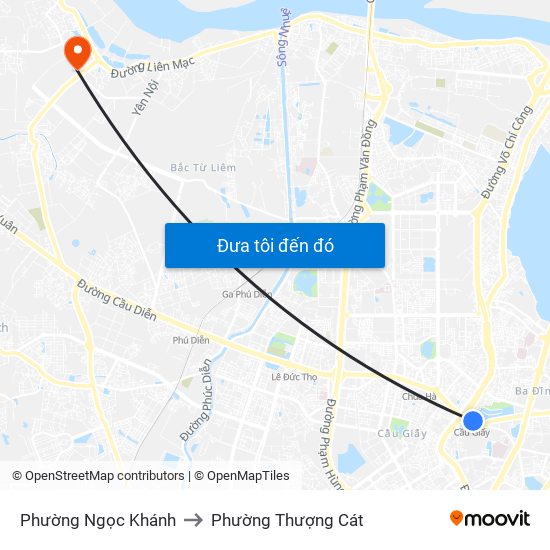 Phường Ngọc Khánh to Phường Thượng Cát map