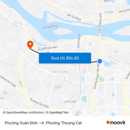 Phường Xuân Đỉnh to Phường Thượng Cát map