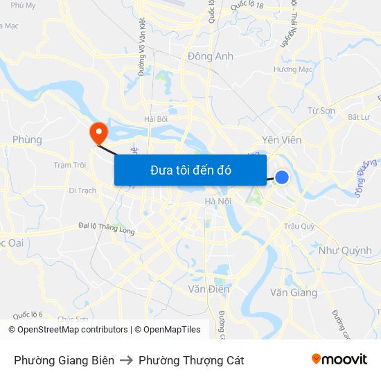 Phường Giang Biên to Phường Thượng Cát map